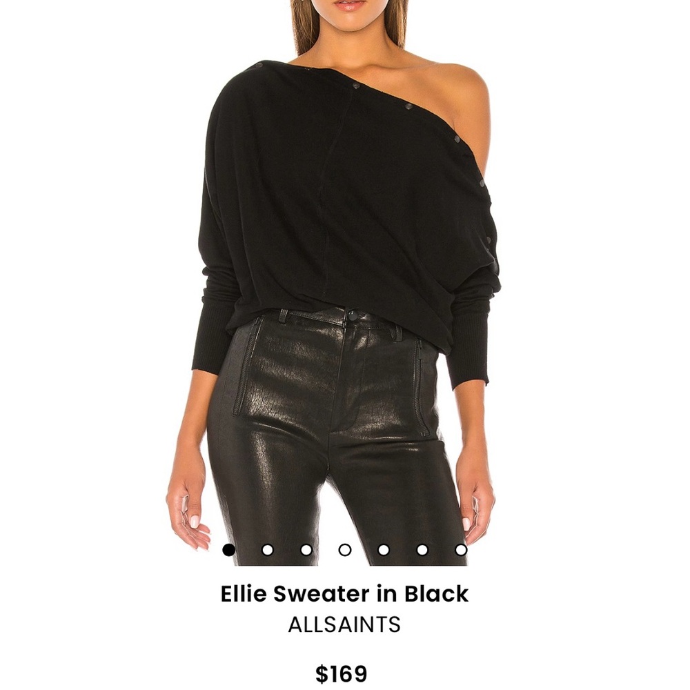 All Saints Black Off-the-Shoulder Sweater with Fuzzy Texture and Relaxed Fit